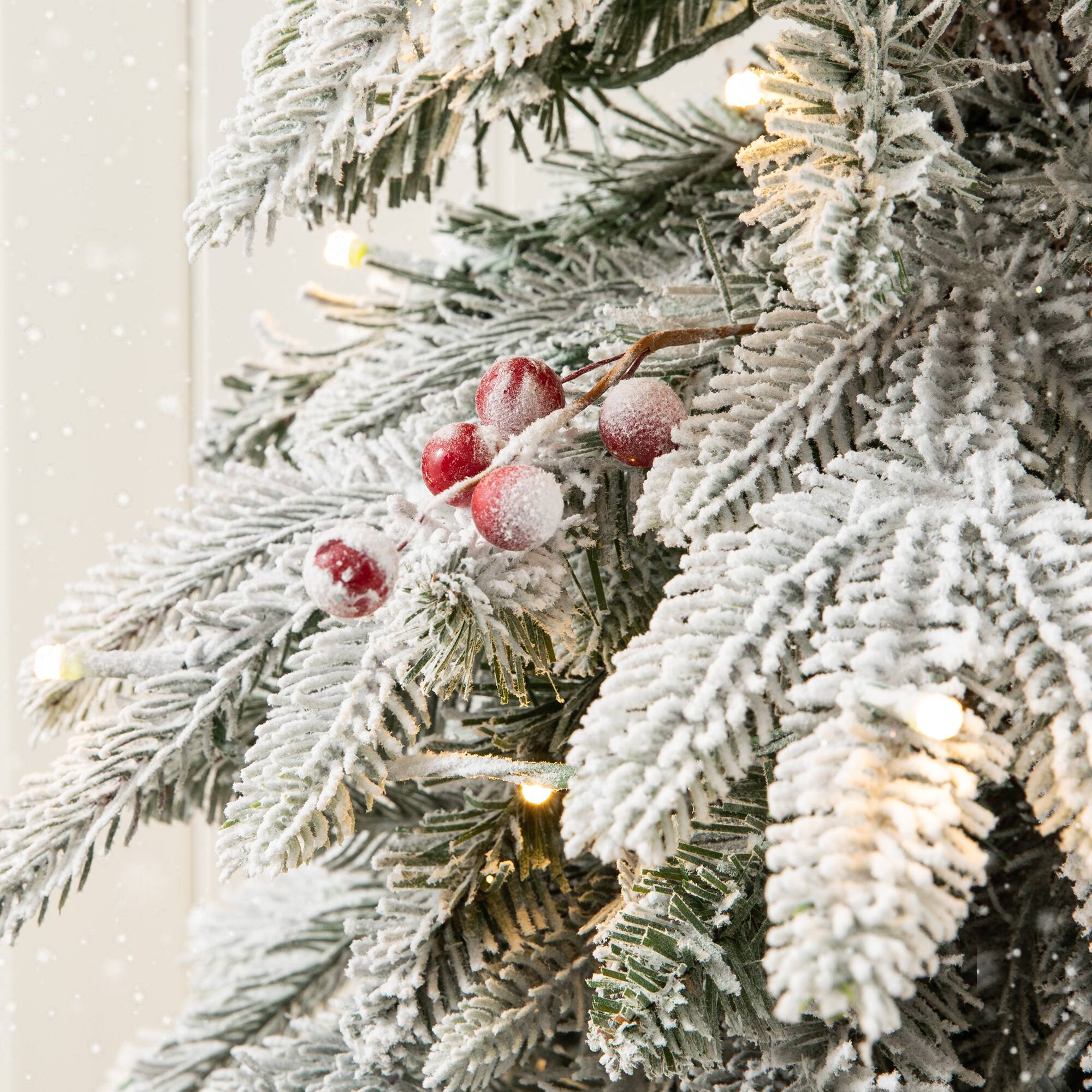 5ft. Pre-Lit Flocked Berry Fir Artificial Christmas Porch Tree in Urn, Warm White Lights
